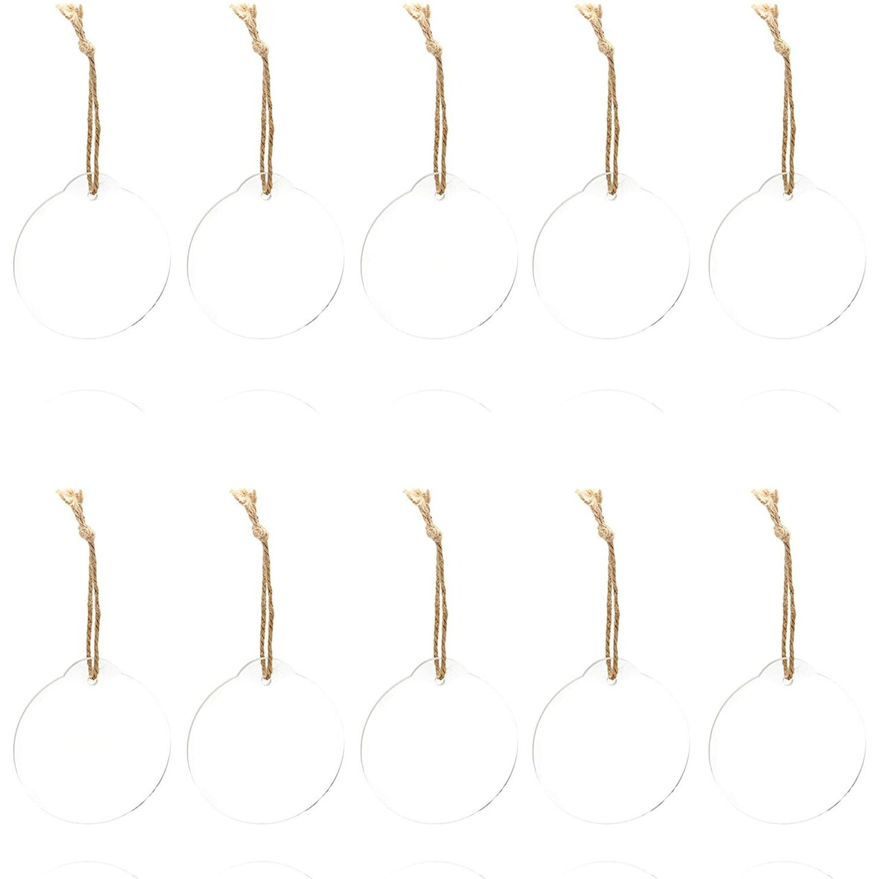 10 Pack Clear Acrylic Christmas Ornaments with Hemp Rope (3 x 2.75 In)